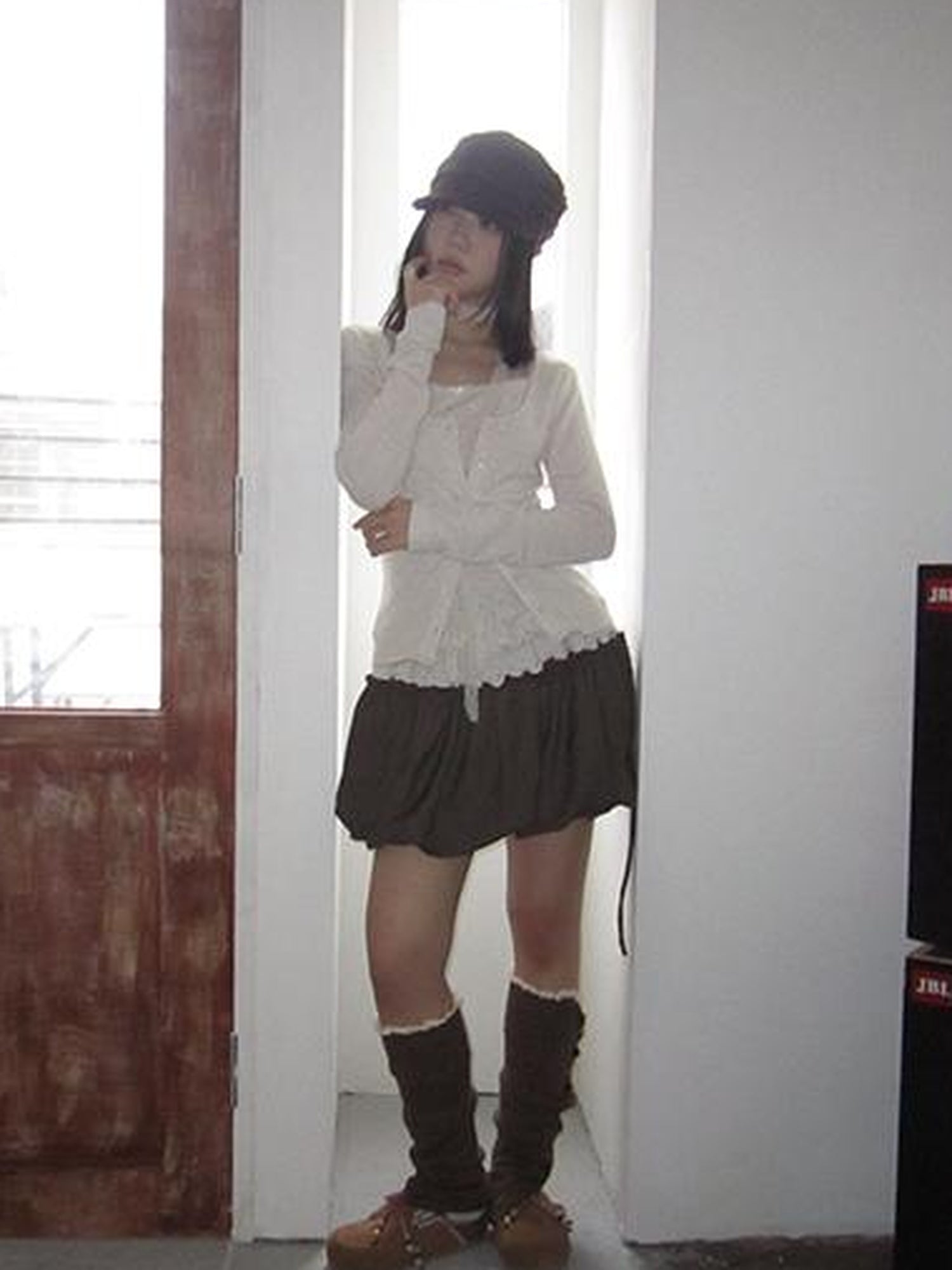 ang project Retro Knit Cardigan Set With Polka Dot Camisole And Scarf