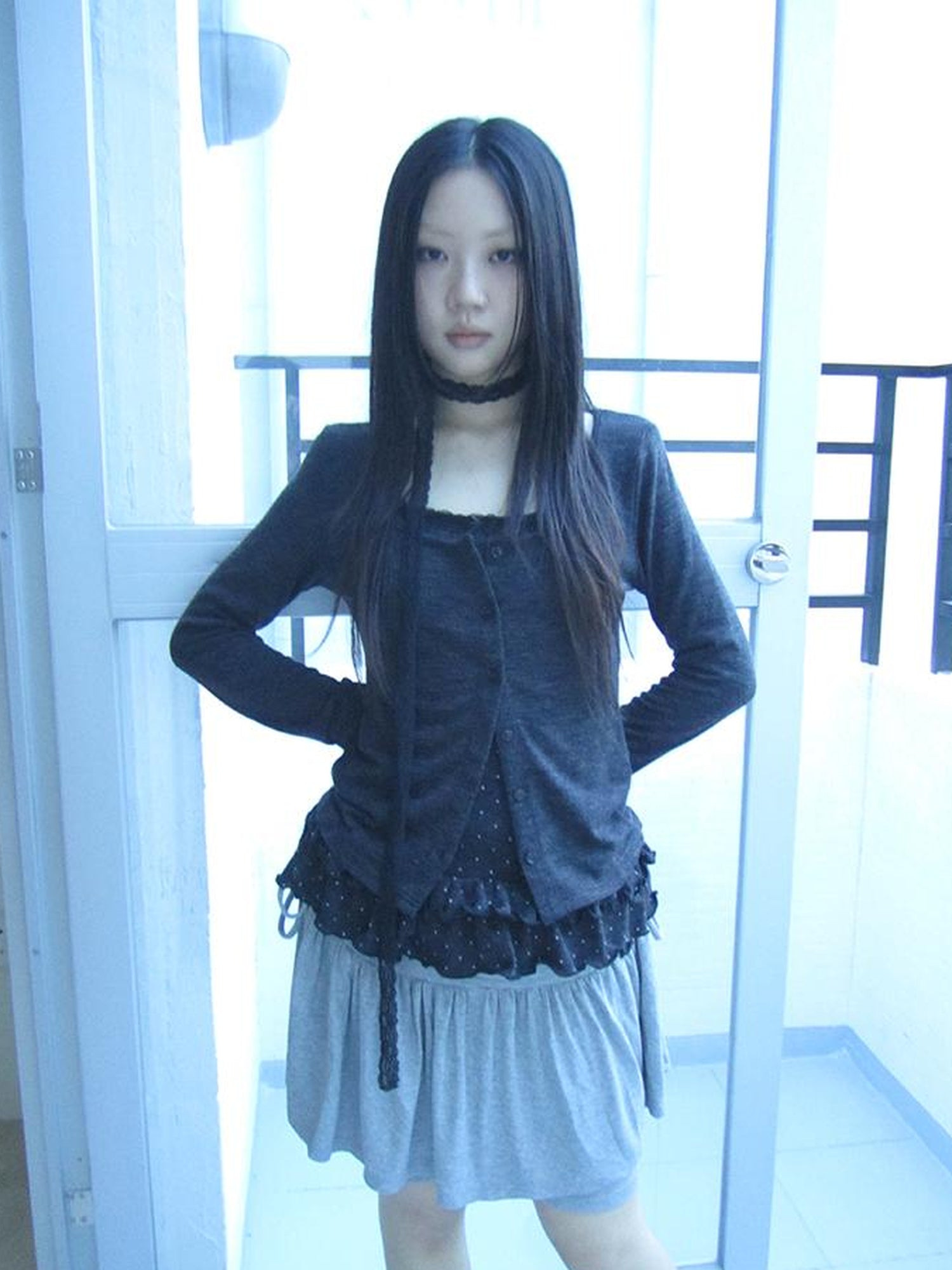ang project Retro Knit Cardigan Set With Polka Dot Camisole And Scarf