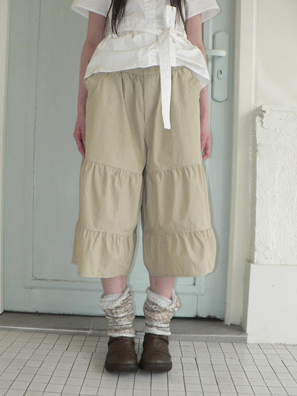 ang project Retro Korean Pleated Tulip Hem Elastic Waist Lantern Wide Leg Women&