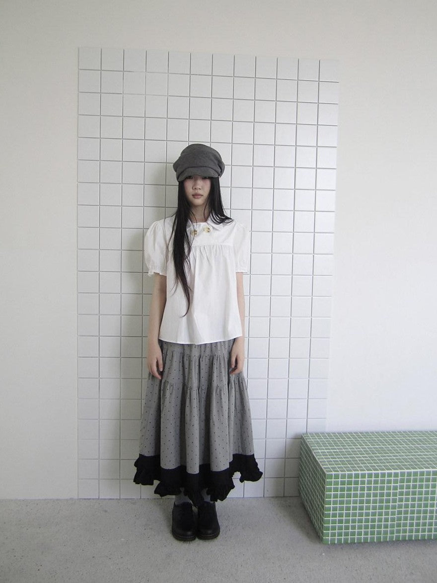 ang project Retro Korean Puff Sleeve Lapel Collar Loose Solid Women&