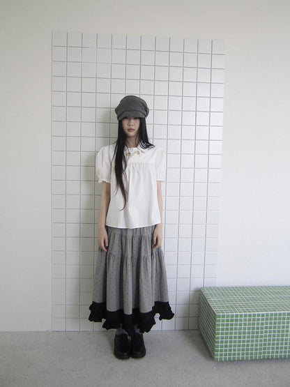 ang project Retro Korean Puff Sleeve Lapel Collar Loose Solid Women&