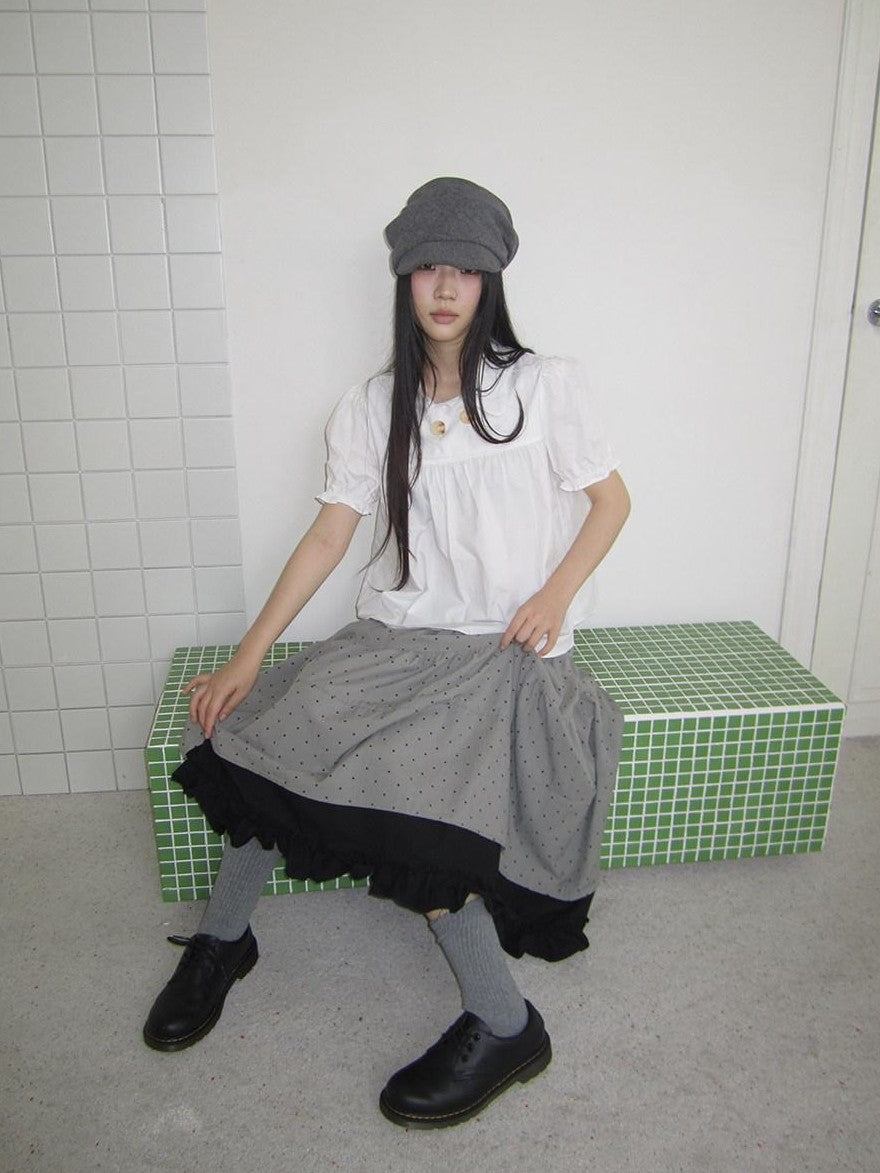 ang project Retro Korean Puff Sleeve Lapel Collar Loose Solid Women&