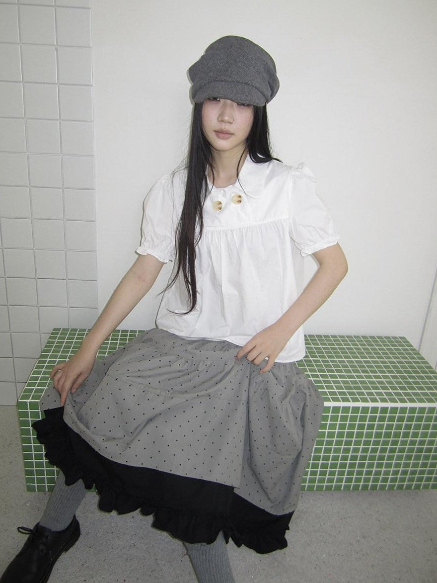 ang project Retro Korean Puff Sleeve Lapel Collar Loose Solid Women&
