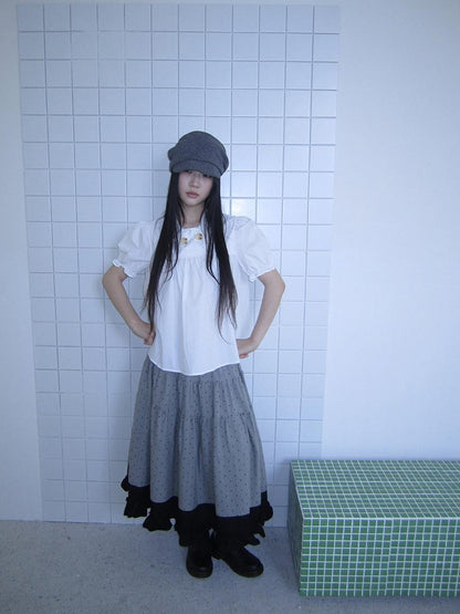 ang project Retro Korean Puff Sleeve Lapel Collar Loose Solid Women&