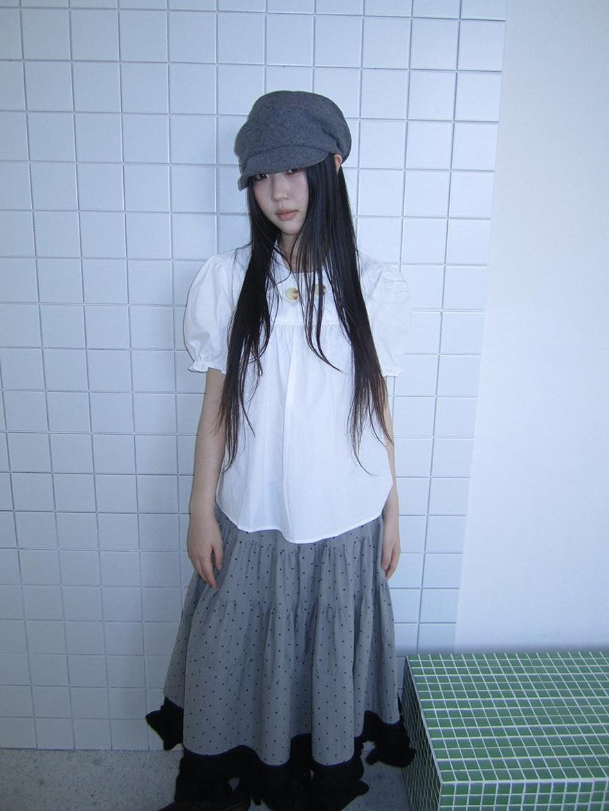 ang project Retro Korean Puff Sleeve Lapel Collar Loose Solid Women&