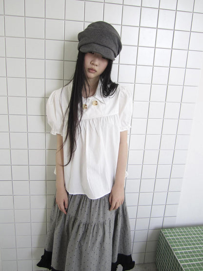 ang project Retro Korean Puff Sleeve Lapel Collar Loose Solid Women&