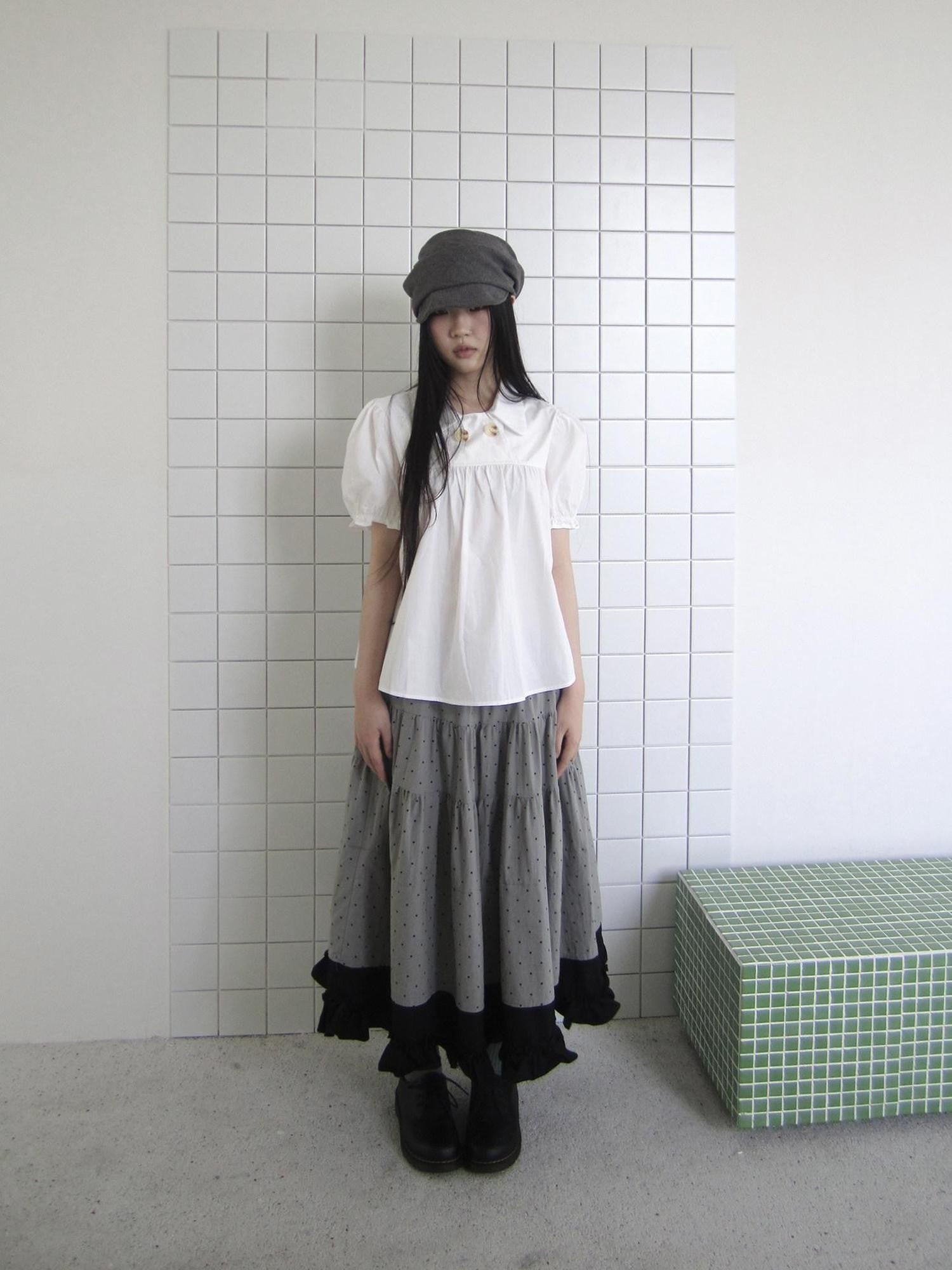 ang project Retro Korean Puff Sleeve Lapel Collar Loose Solid Women&