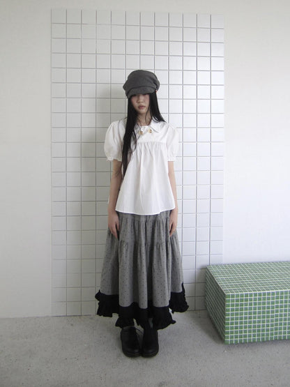 ang project Retro Korean Puff Sleeve Lapel Collar Loose Solid Women&