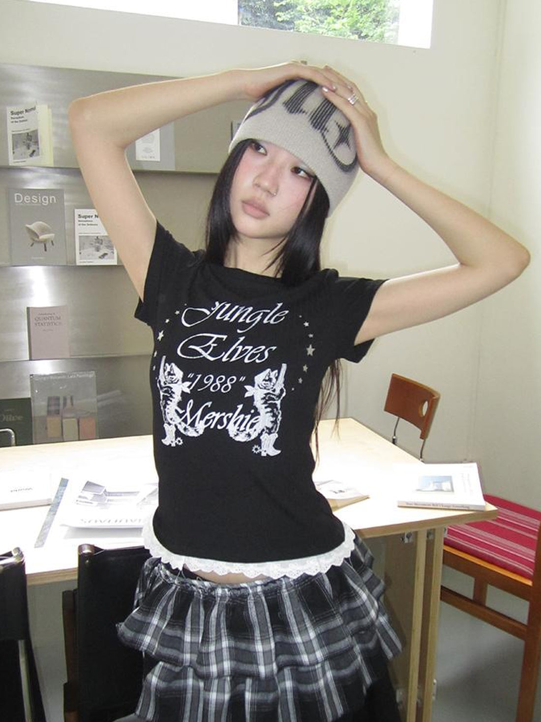 Updateang project Retro Lace Trim Vintage Print Tee V Neck T Shirt Long Sleeve
