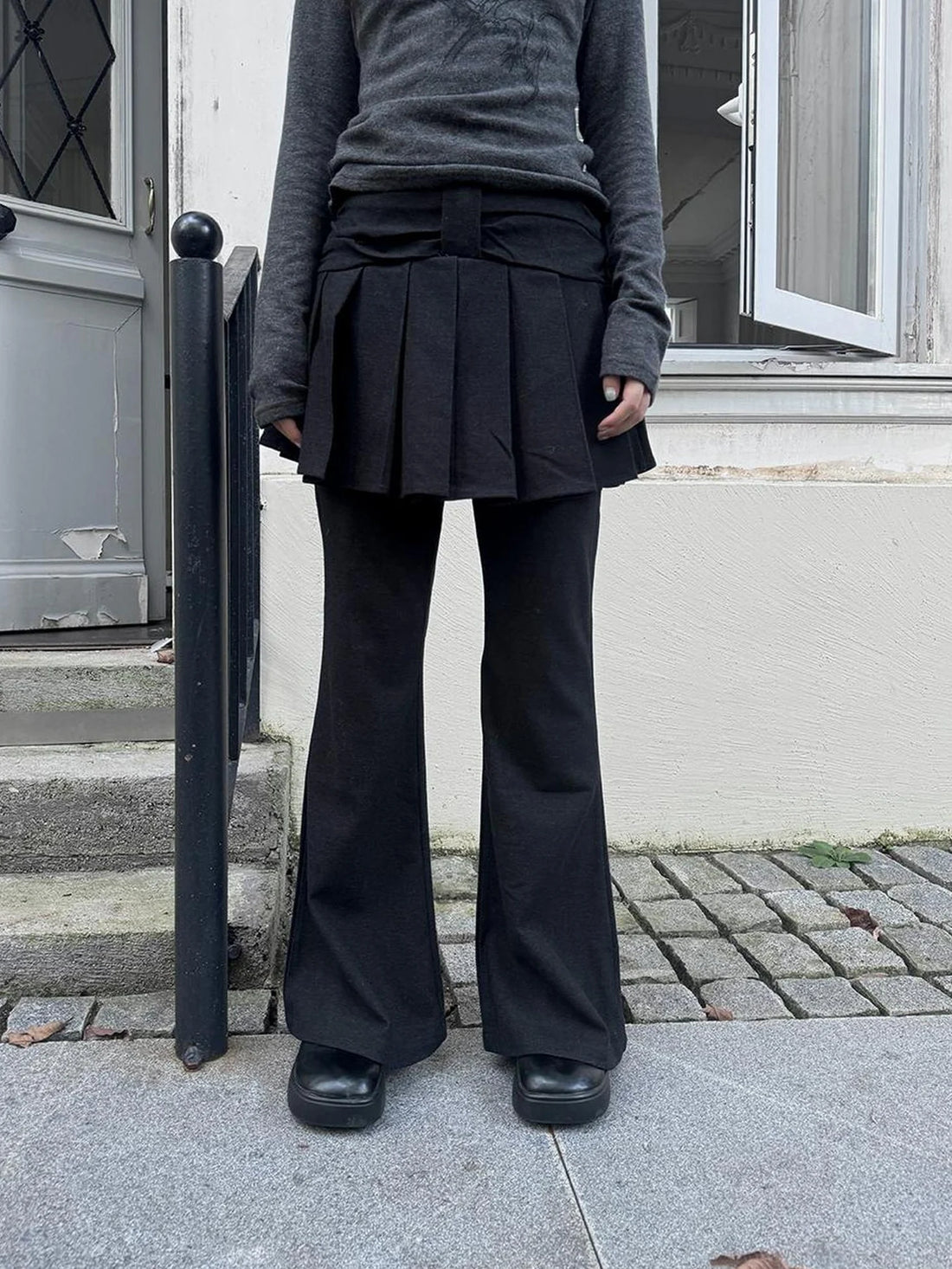 ang project Retro Layered Flared Palazzo Pants With Pleated Detail Pants