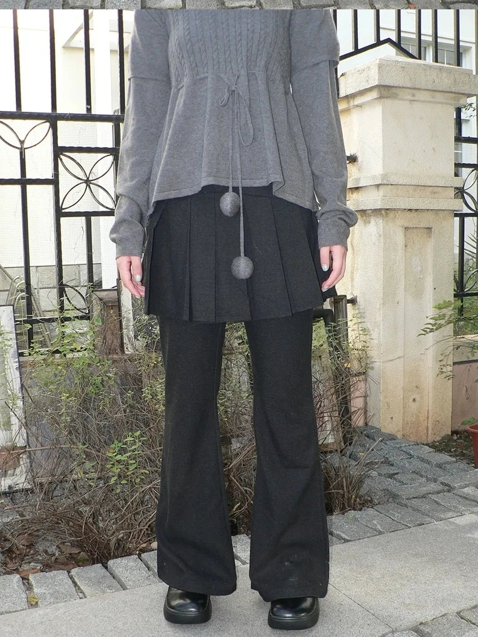 ang project Retro Layered Flared Palazzo Pants With Pleated Detail Pants