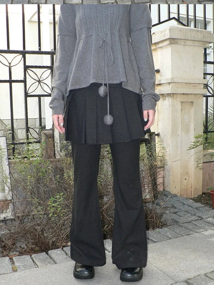 ang project Retro Layered Flared Palazzo Pants With Pleated Detail Pants