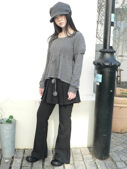 ang project Retro Layered Flared Palazzo Pants With Pleated Detail Pants