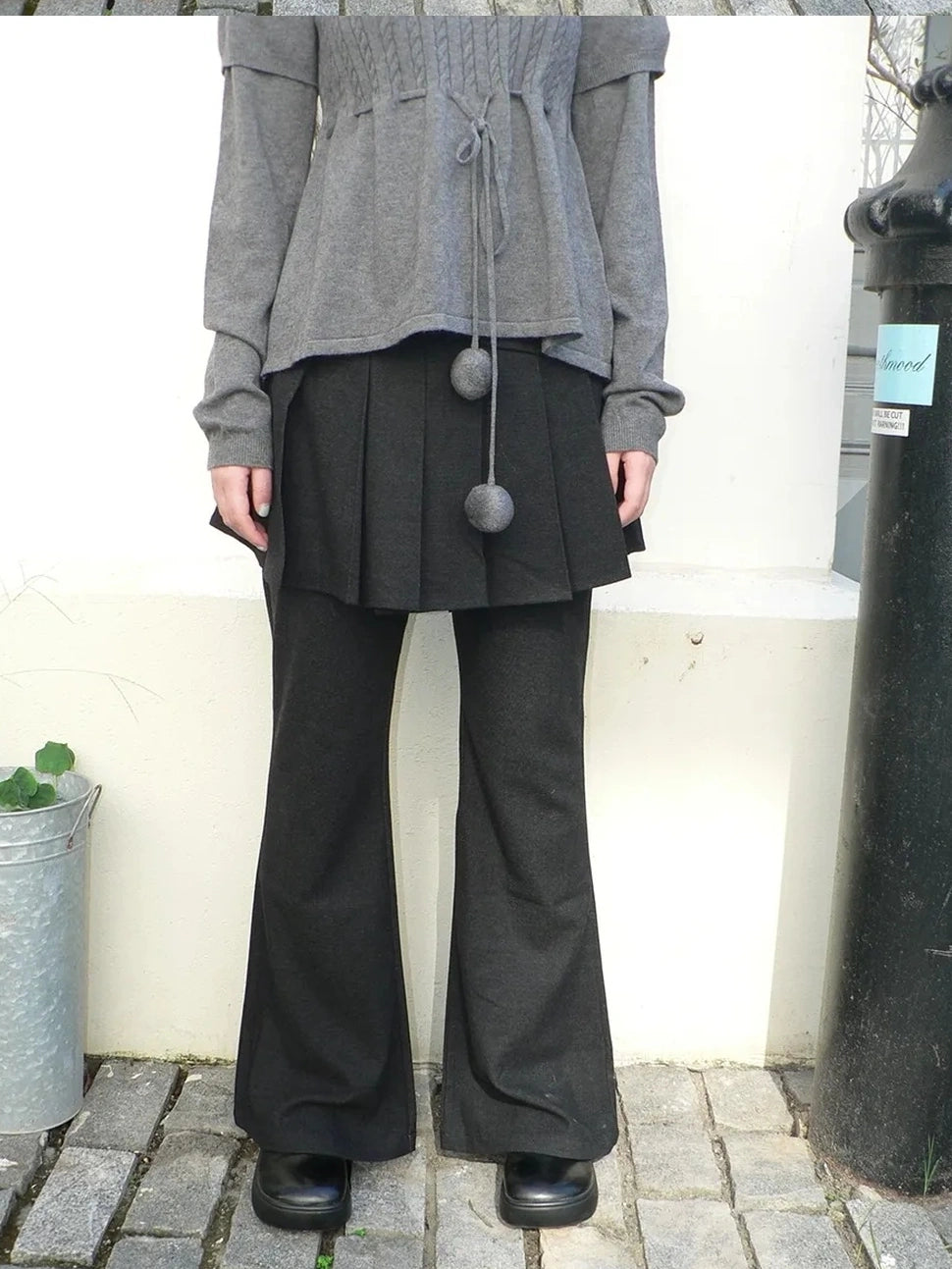 ang project Retro Layered Flared Palazzo Pants With Pleated Detail Pants