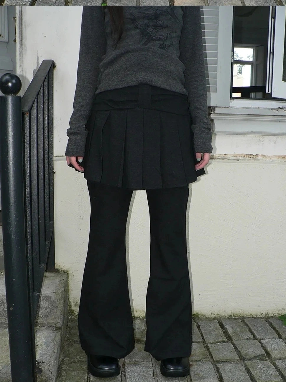 ang project Retro Layered Flared Palazzo Pants With Pleated Detail Pants