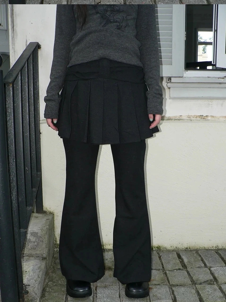 ang project Retro Layered Flared Palazzo Pants With Pleated Detail Pants