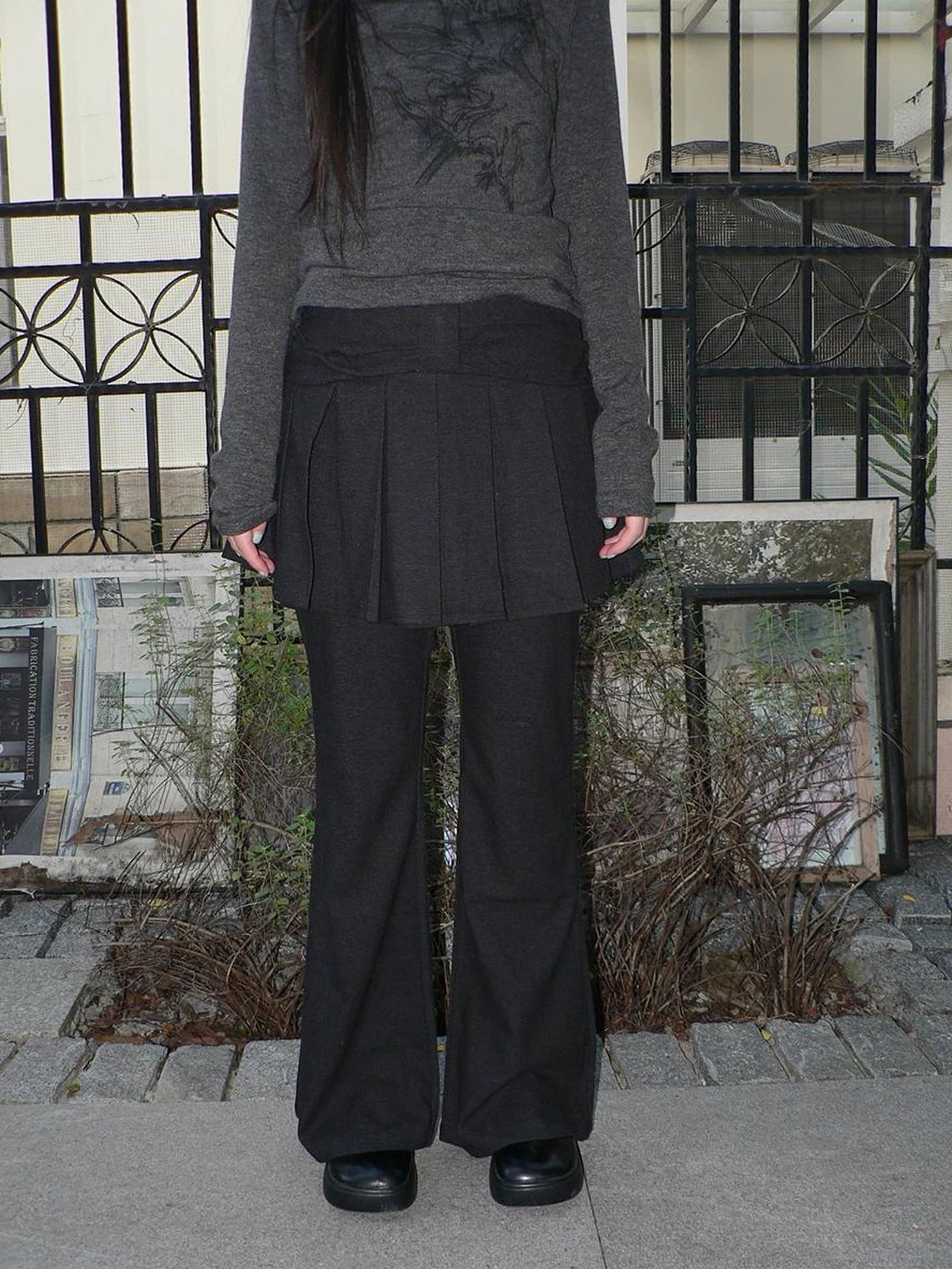 ang project Retro Layered Flared Palazzo Pants With Pleated Detail Pants