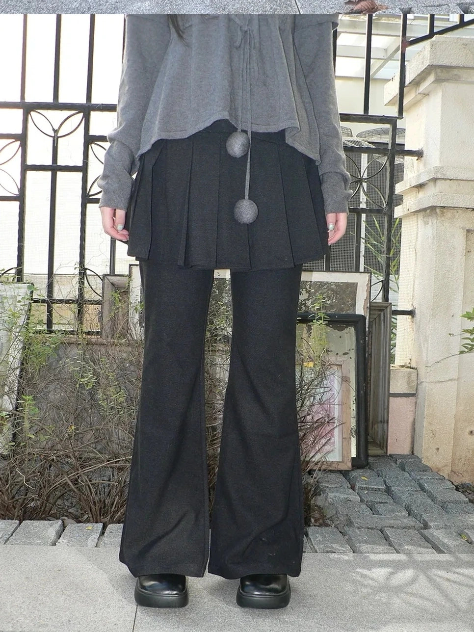 ang project Retro Layered Flared Palazzo Pants With Pleated Detail Pants