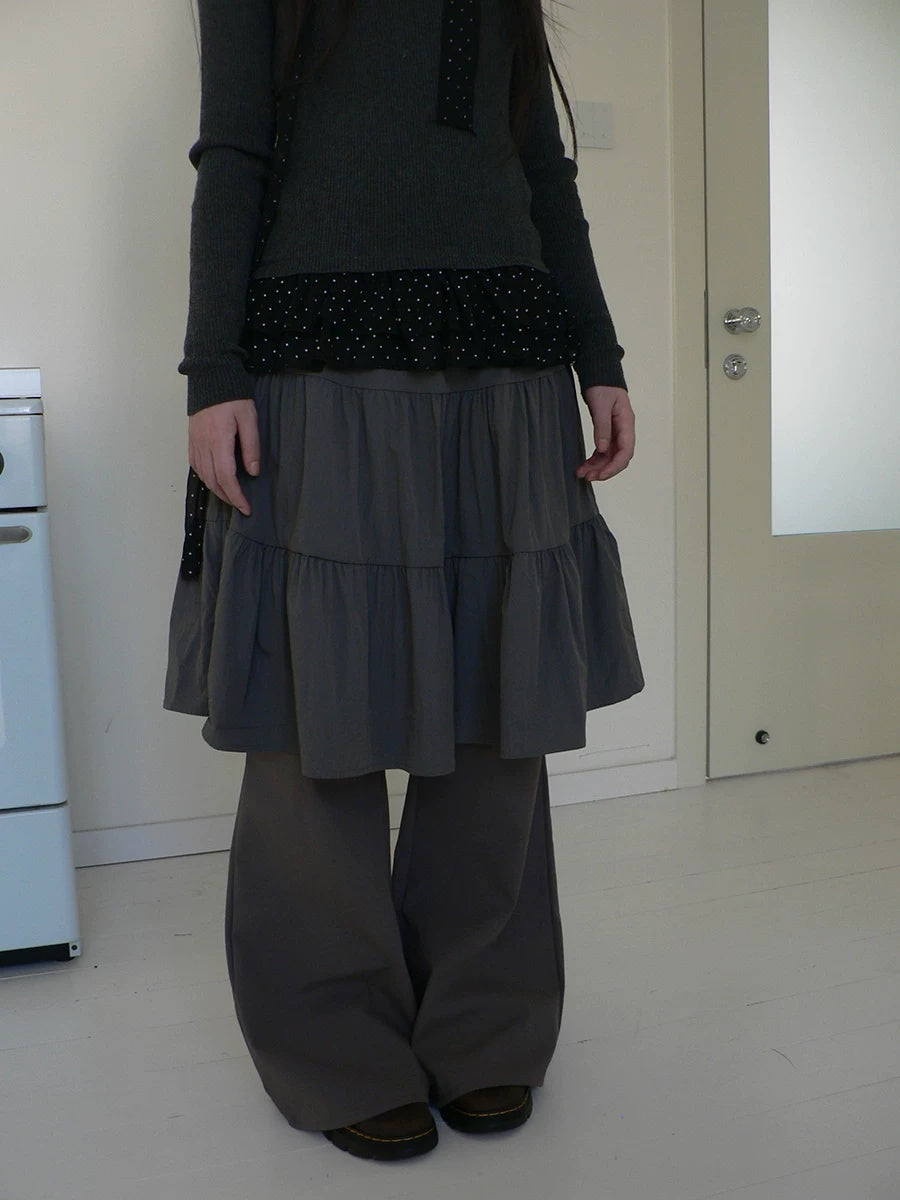ang project Retro Minimalist Gray Spliced Skort Straight Leg Natural Waist One Size Pants
