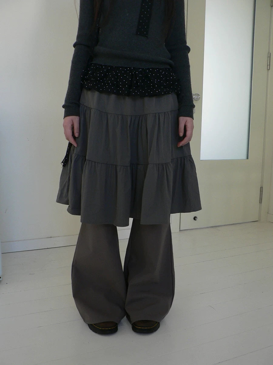 ang project Retro Minimalist Gray Spliced Skort Straight Leg Natural Waist One Size Pants
