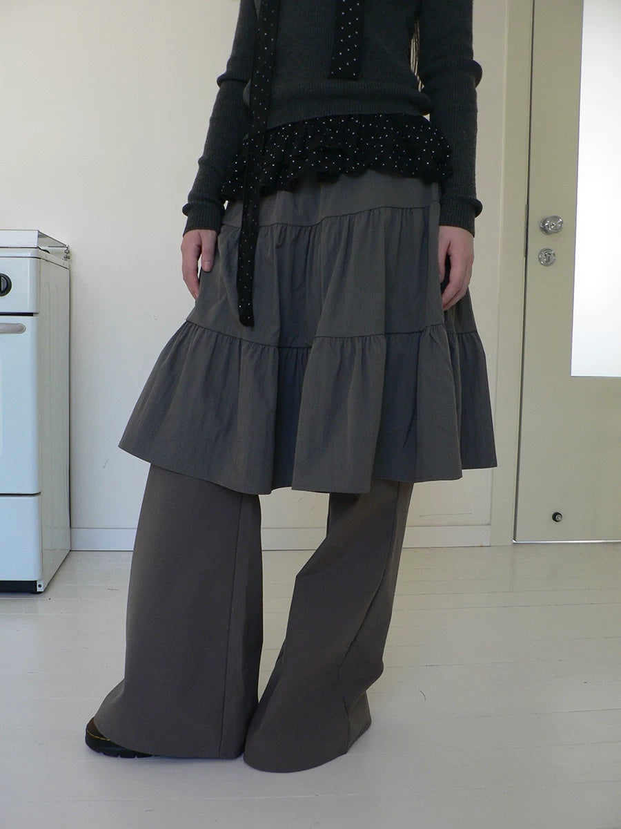 ang project Retro Minimalist Gray Spliced Skort Straight Leg Natural Waist One Size Pants