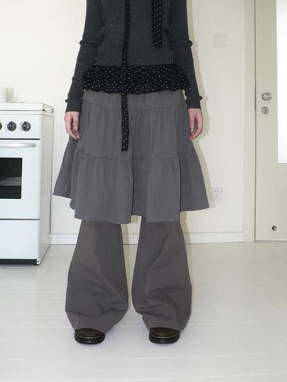 ang project Retro Minimalist Gray Spliced Skort Straight Leg Natural Waist One Size Pants