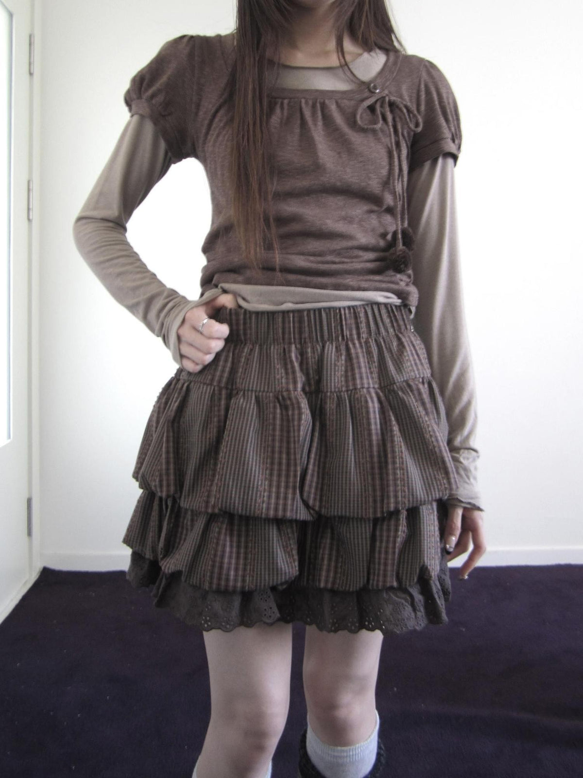 ang project Retro Patchwork Lace Plaid Ruffled Tiered Women&