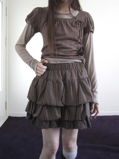 ang project Retro Patchwork Lace Plaid Ruffled Tiered Women&