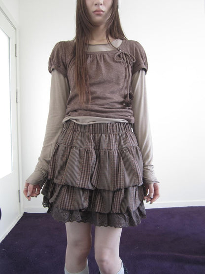 ang project Retro Patchwork Lace Plaid Ruffled Tiered Women&