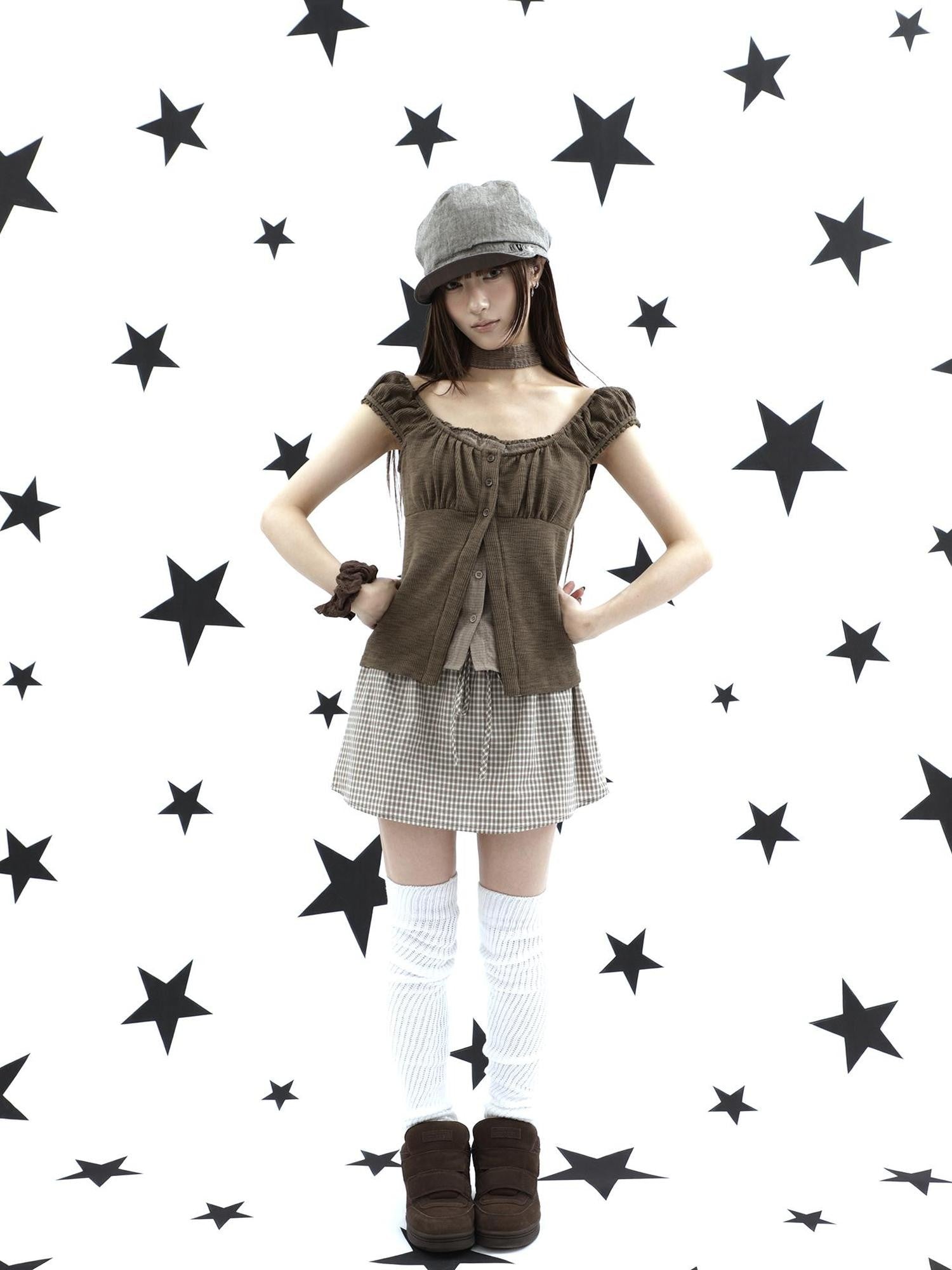 ang project Retro Plaid Drawstring Tie A Line Lined Women&
