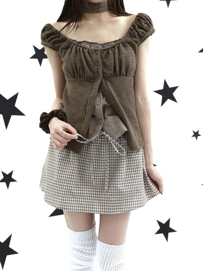 ang project Retro Plaid Drawstring Tie A Line Lined Women&