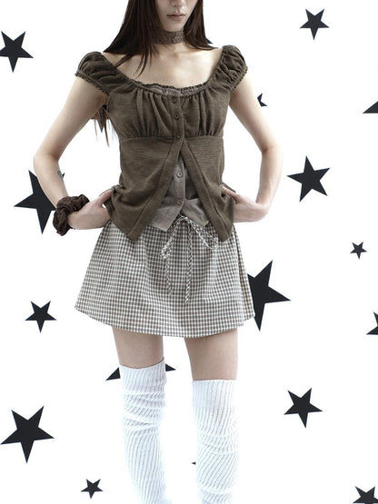 ang project Retro Plaid Drawstring Tie A Line Lined Women&