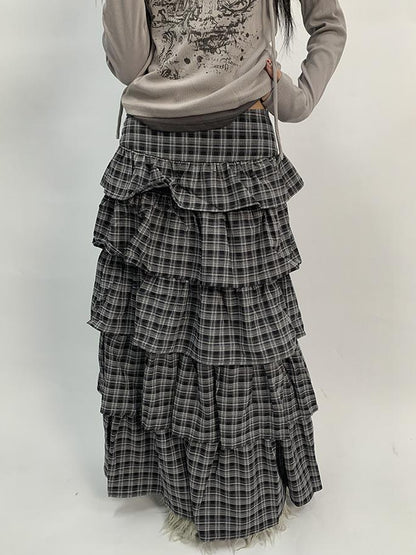 ang project Retro Plaid Layered A Line Cake Skirt