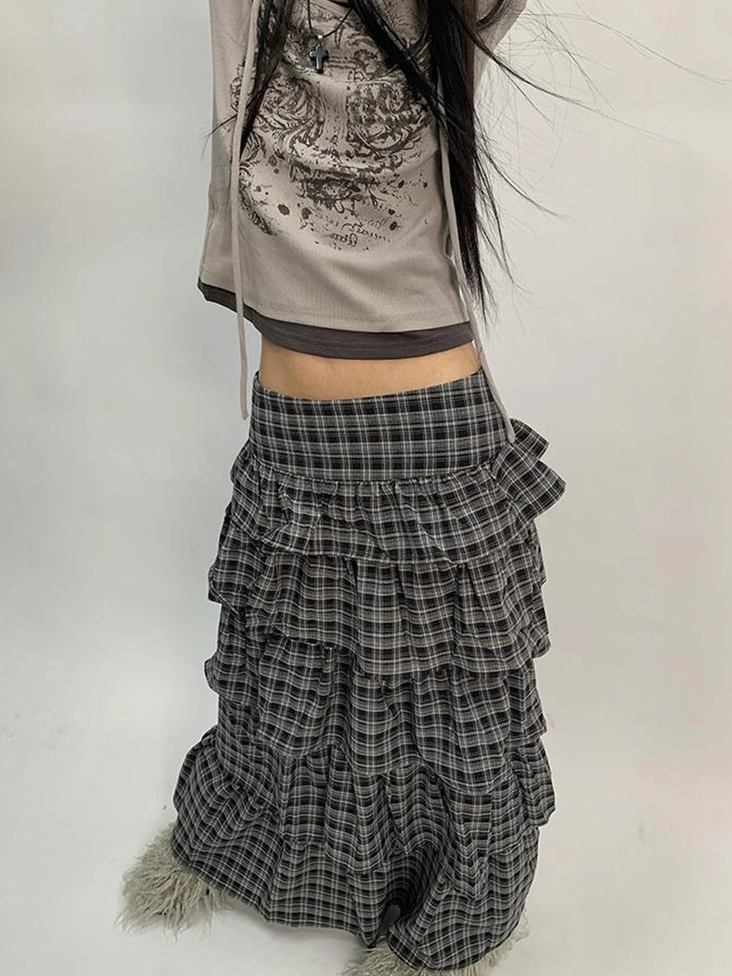 Retro Plaid Layered A Line Cake Skirt