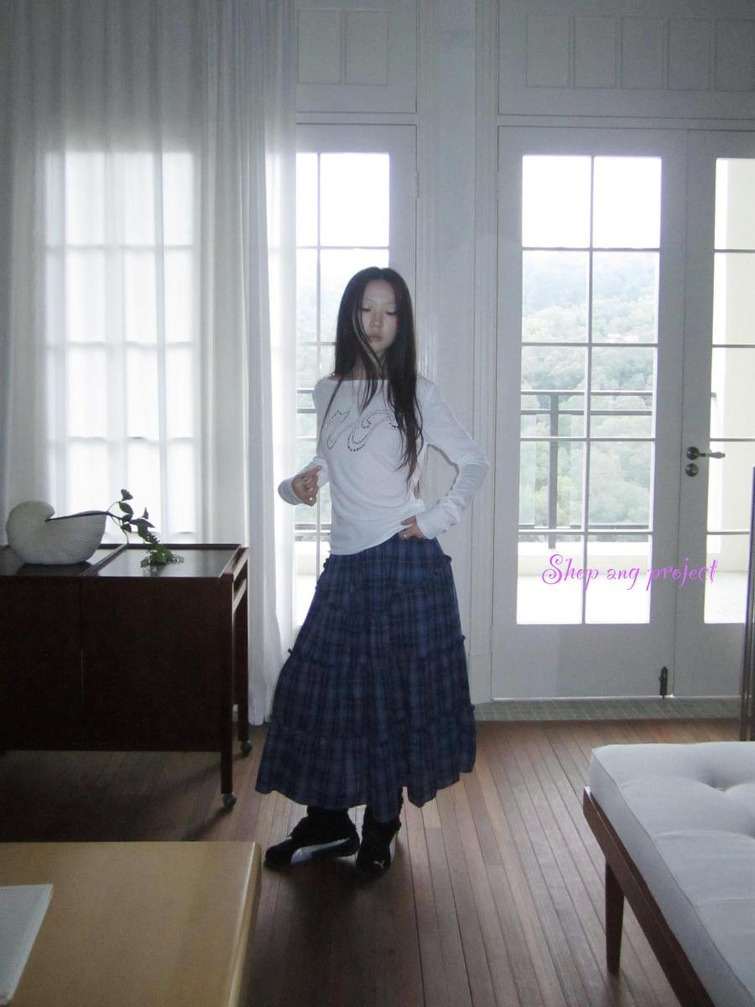 ang project Retro Plaid Paneled Stretch A Line Skirt