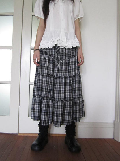 ang project Retro Plaid Paneled Stretch A Line Skirt