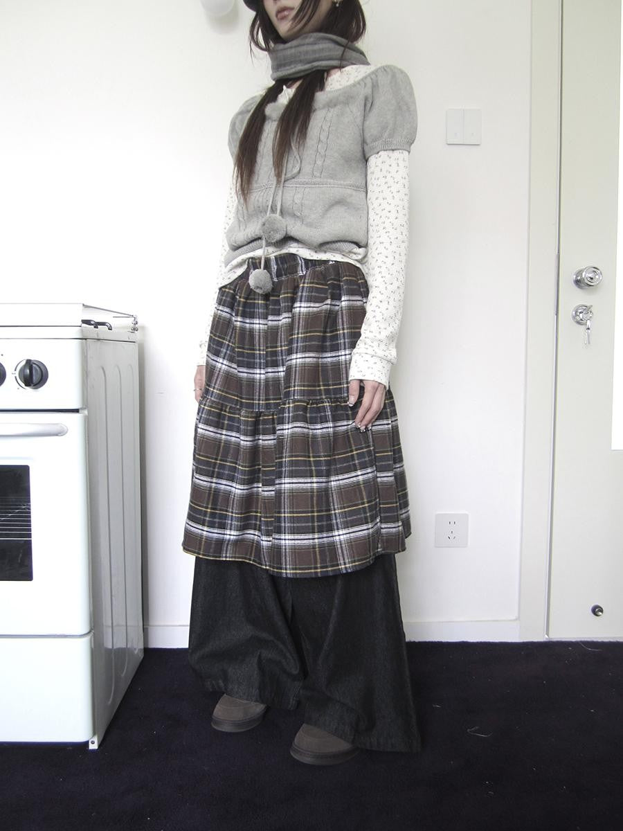 ang project Retro Plaid Patchwork Faux Layered Elastic Waist Women&