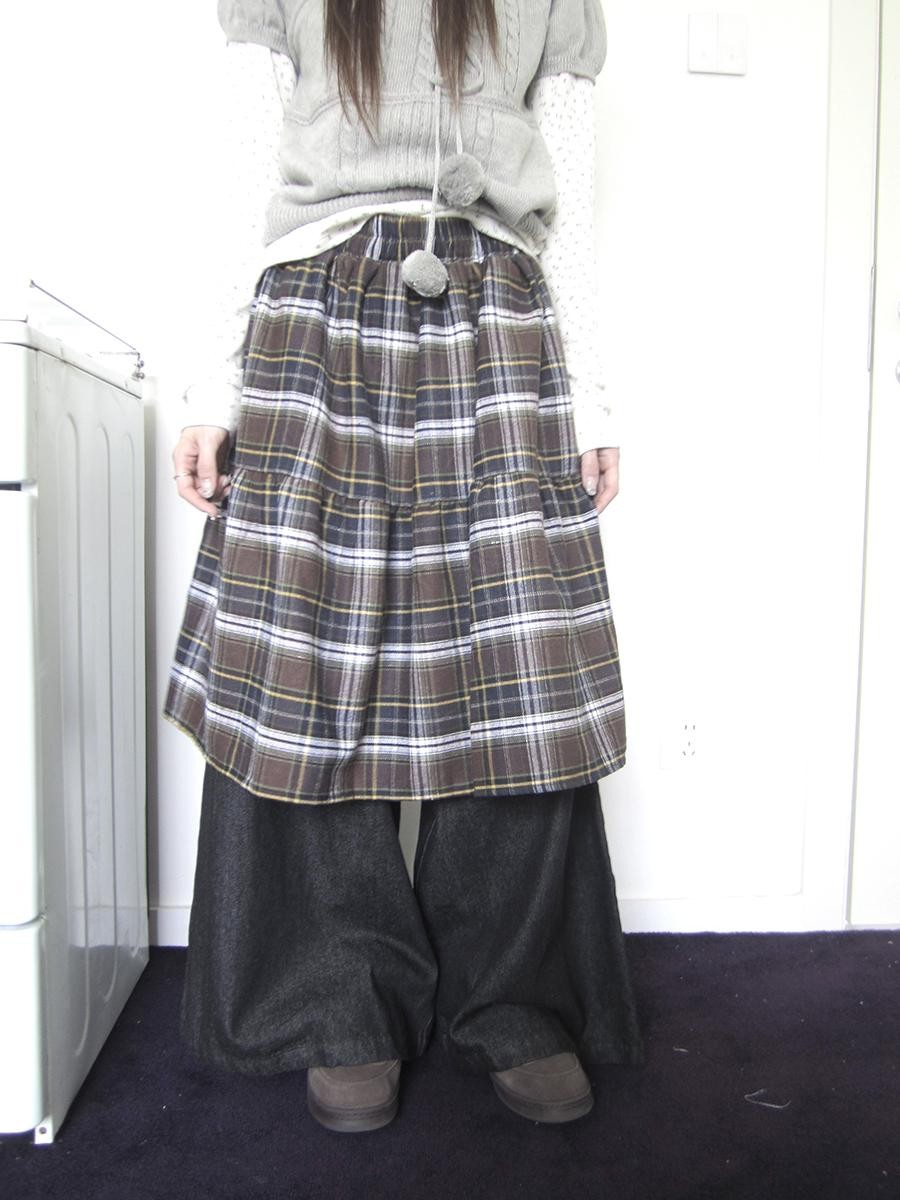 ang project Retro Plaid Patchwork Faux Layered Elastic Waist Women&