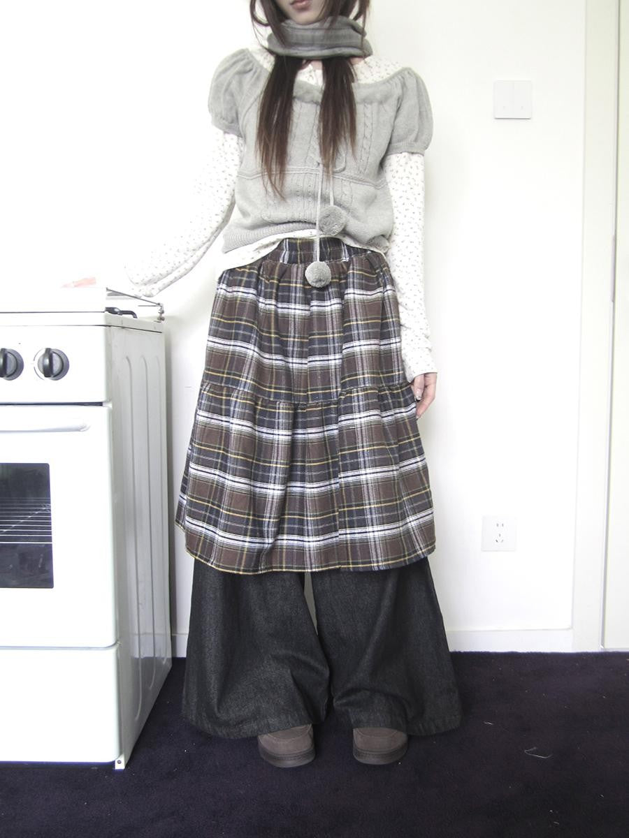 ang project Retro Plaid Patchwork Faux Layered Elastic Waist Women&