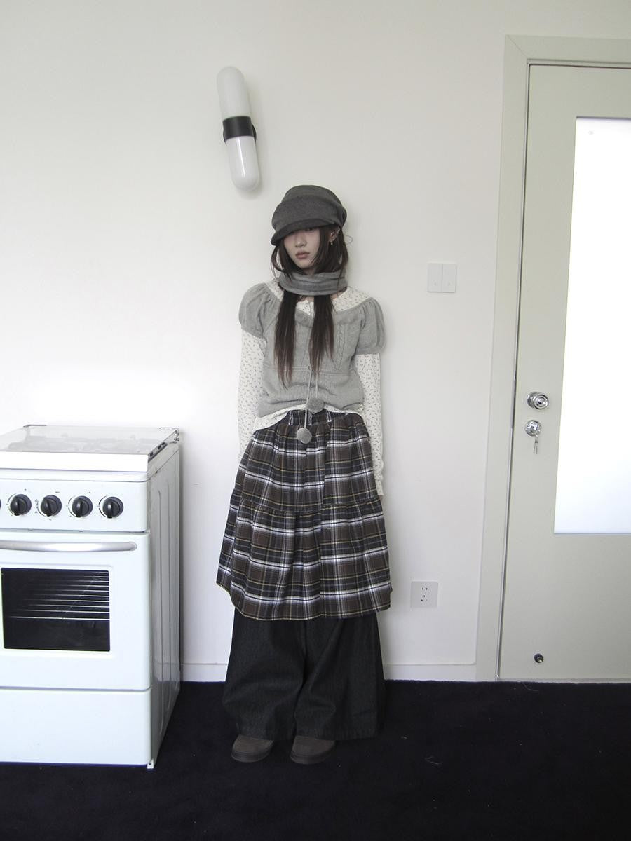 ang project Retro Plaid Patchwork Faux Layered Elastic Waist Women&