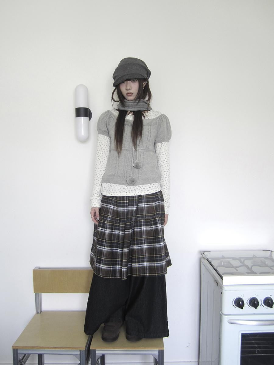 ang project Retro Plaid Patchwork Faux Layered Elastic Waist Women&