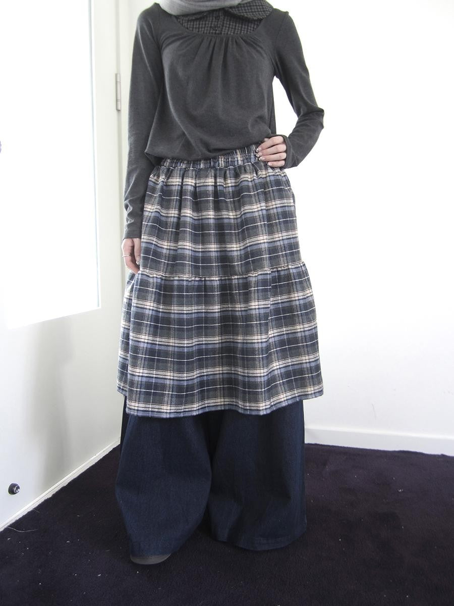 ang project Retro Plaid Patchwork Faux Layered Elastic Waist Women&