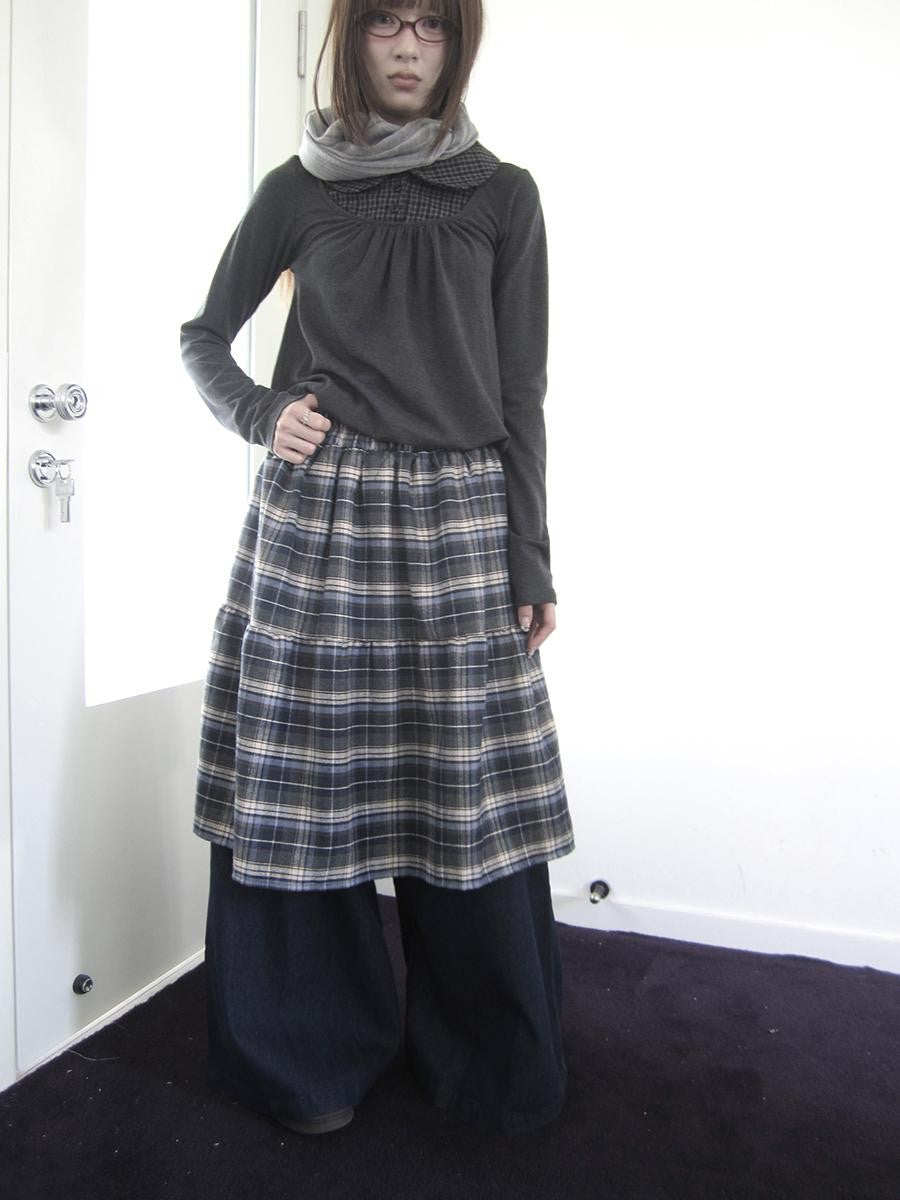 ang project Retro Plaid Patchwork Faux Layered Elastic Waist Women&