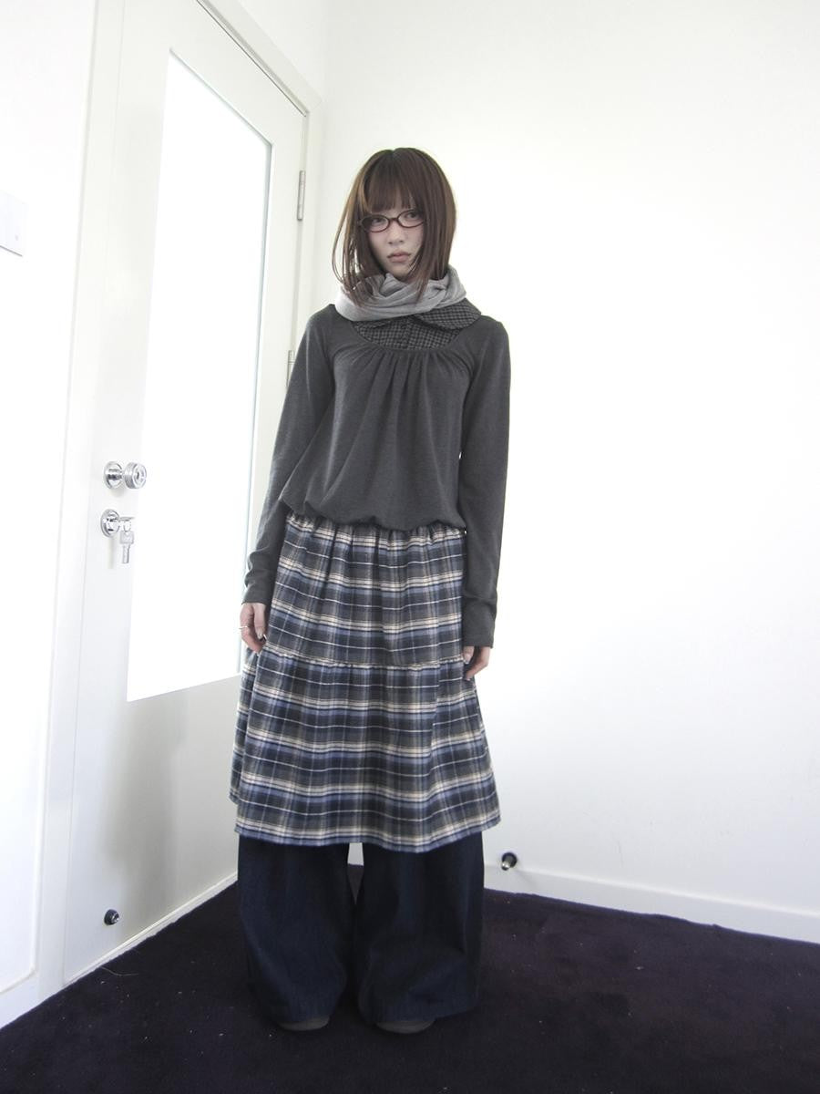 ang project Retro Plaid Patchwork Faux Layered Elastic Waist Women&