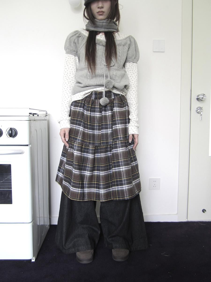 ang project Retro Plaid Patchwork Faux Layered Elastic Waist Women&