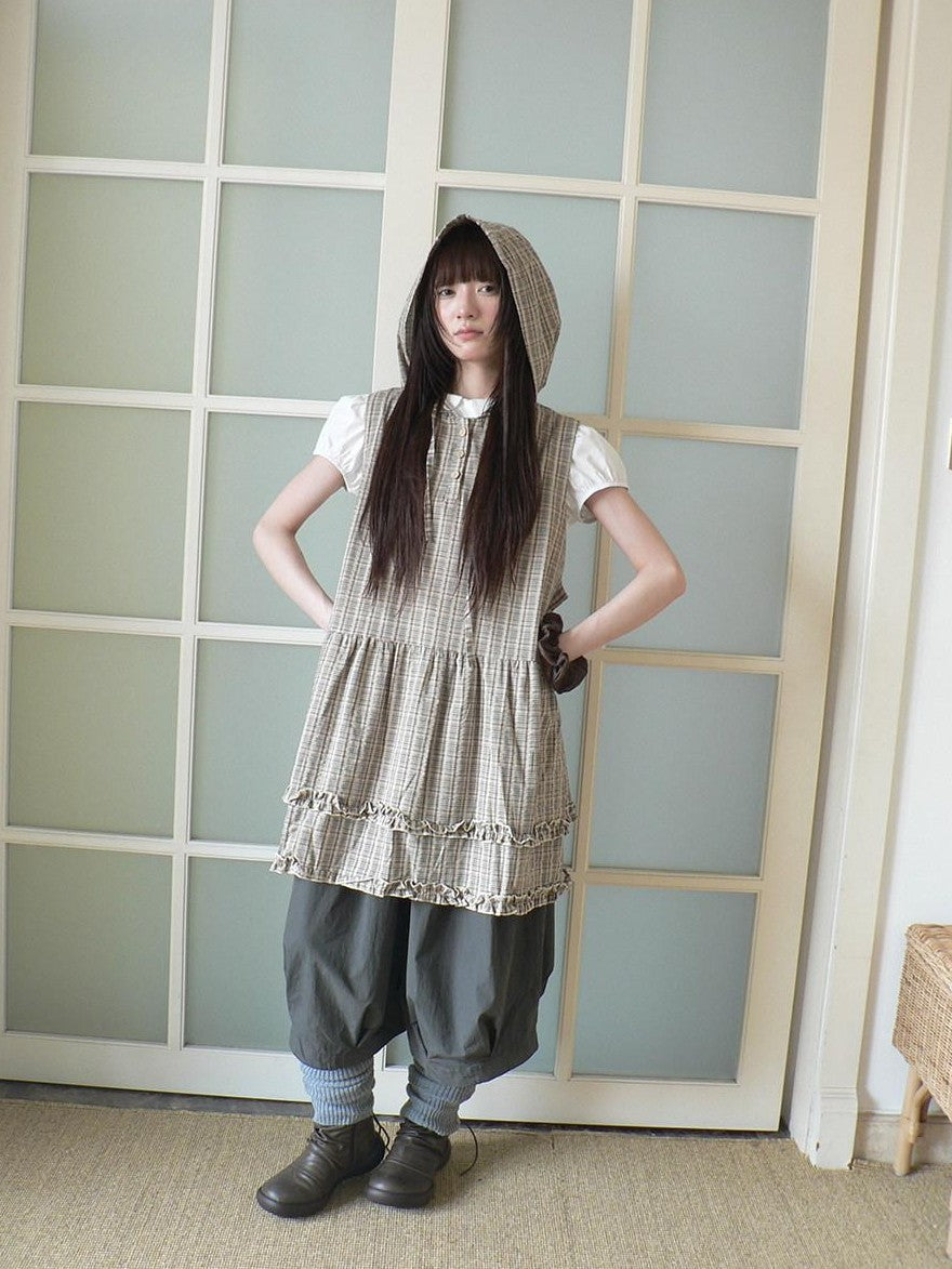 ang project Retro Plaid Ruffle Spliced Hooded Women&