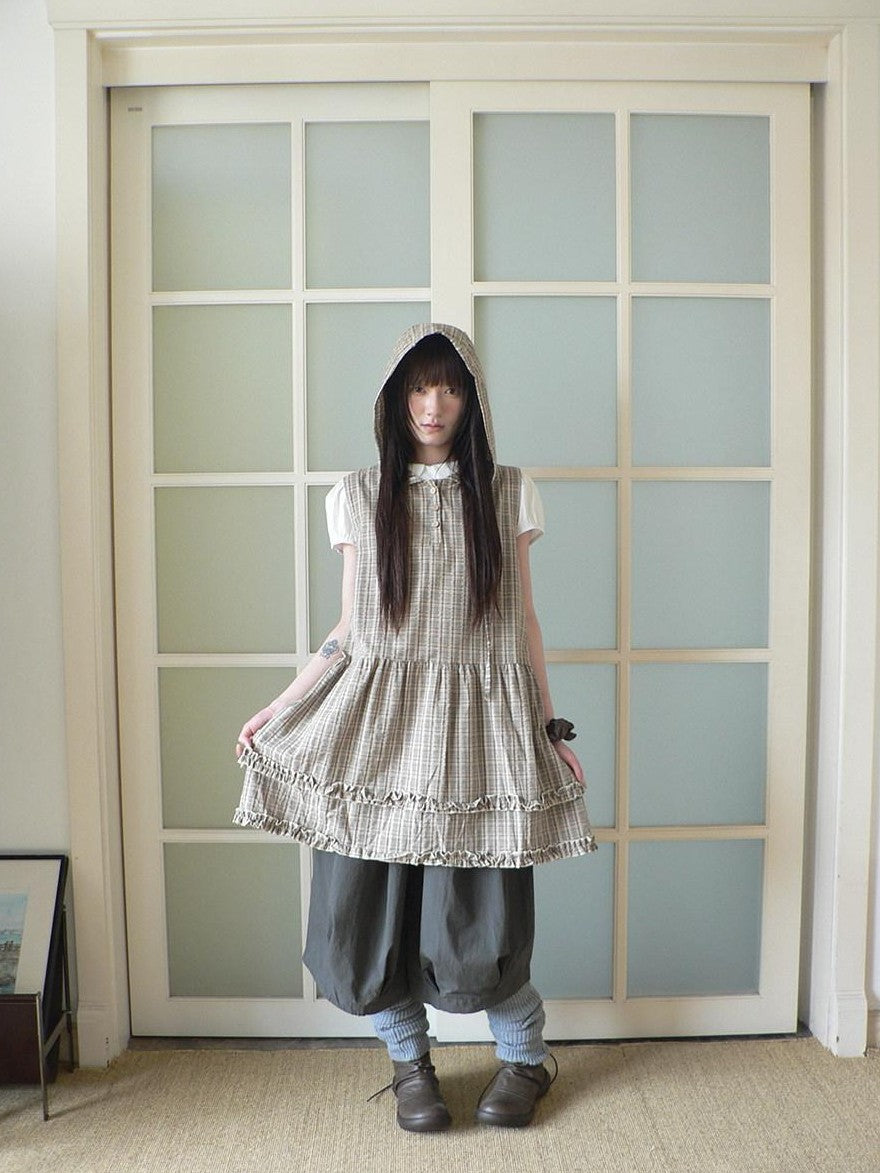 ang project Retro Plaid Ruffle Spliced Hooded Women&