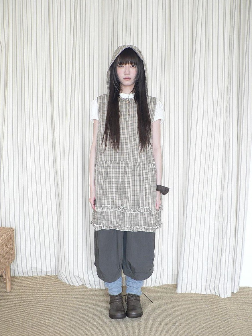 ang project Retro Plaid Ruffle Spliced Hooded Women&