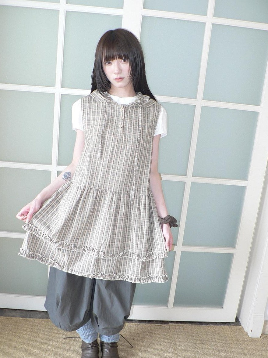ang project Retro Plaid Ruffle Spliced Hooded Women&