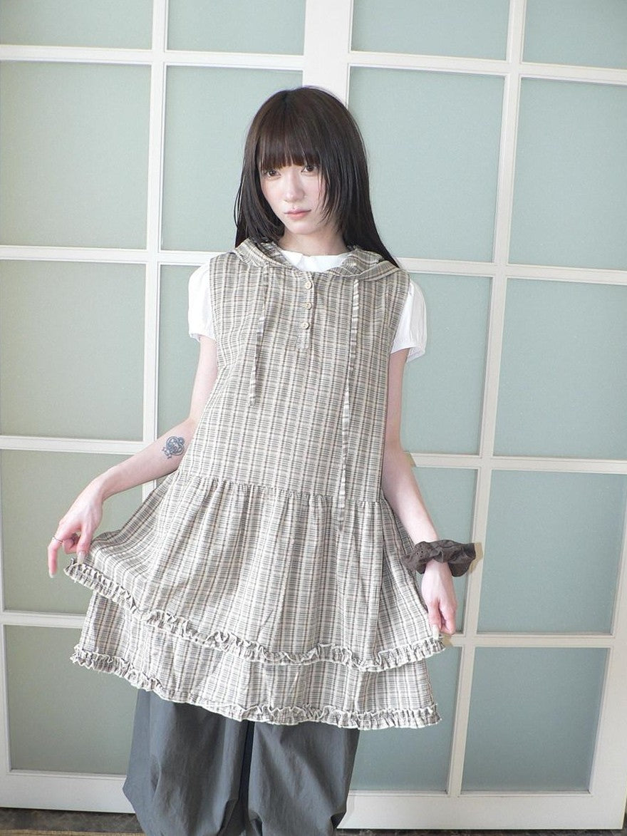 ang project Retro Plaid Ruffle Spliced Hooded Women&